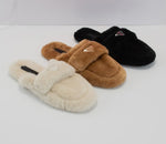 Faux flur Slip-On Slipper Khaki color