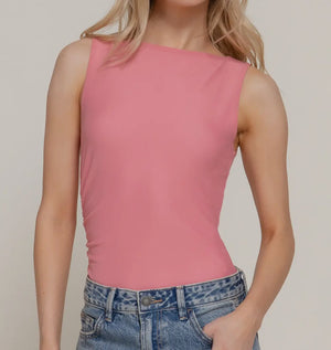 Sleeveless bodysuit shirring mess